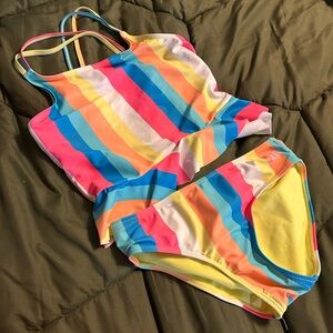 Hurley Girls' Rainbow Stripe Tankini - Multicolor 10/12